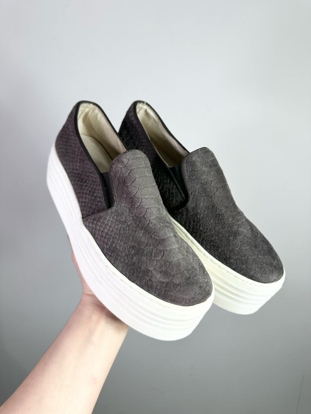 Steve Madden Bellie Gray Textured Suede Platform Loafer Shoe
